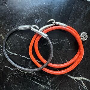 Stylish Leather Bracelet Set - Orange and Brown